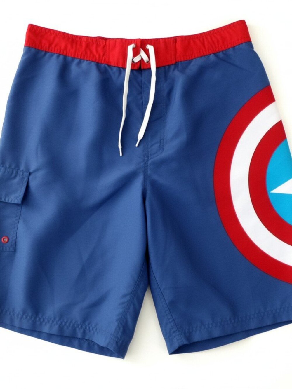 Marvel Captain America Shield Logo Blue Cargo Swim Trunks Shorts Mens XXL